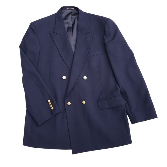VTG Stafford Blue Wool Blend Gold Button Double Breasted Jacket Sport Coat 44L - Picture 1 of 16